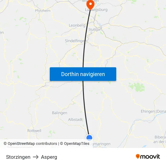 Storzingen to Asperg map