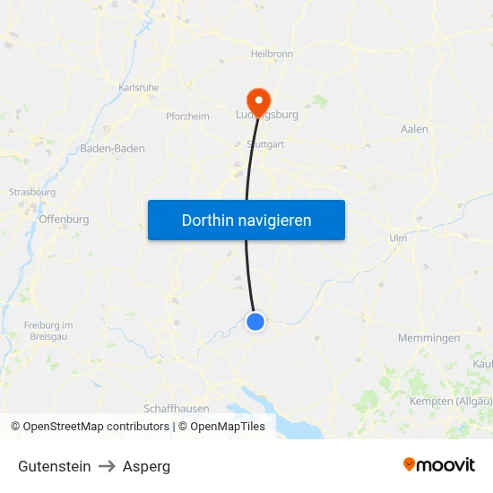 Gutenstein to Asperg map