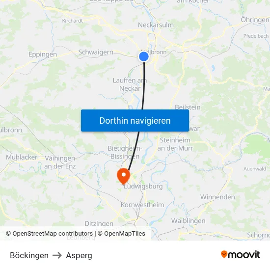 Böckingen to Asperg map