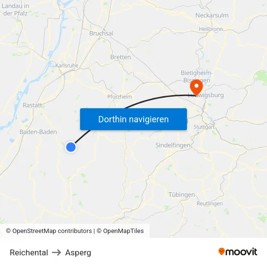 Reichental to Asperg map