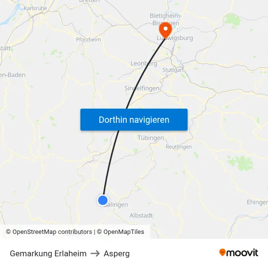 Gemarkung Erlaheim to Asperg map