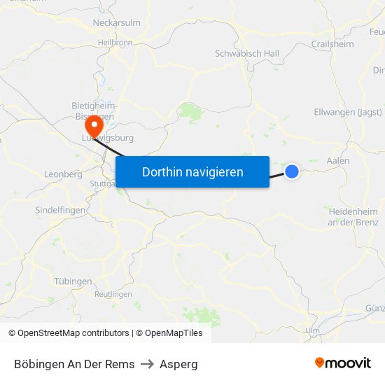 Böbingen An Der Rems to Asperg map