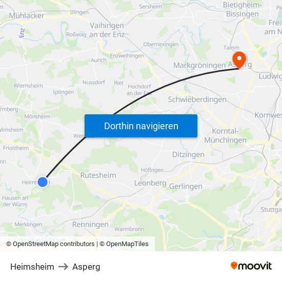 Heimsheim to Asperg map