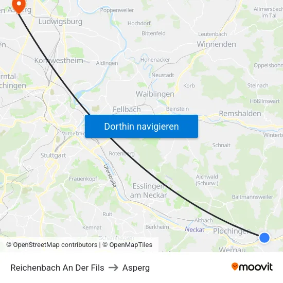 Reichenbach An Der Fils to Asperg map