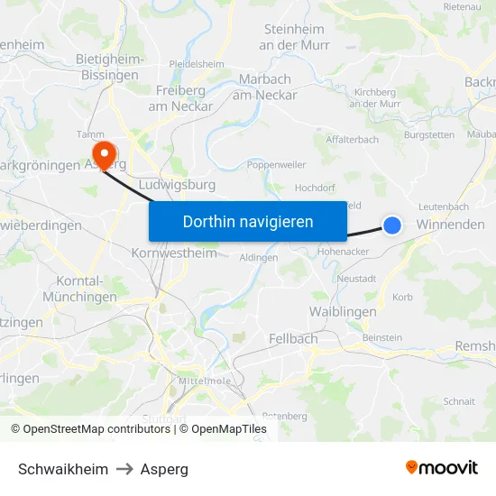 Schwaikheim to Asperg map