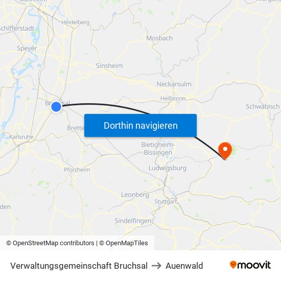 Verwaltungsgemeinschaft Bruchsal to Auenwald map