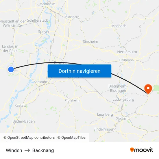 Winden to Backnang map