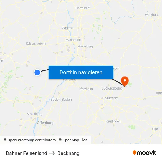 Dahner Felsenland to Backnang map