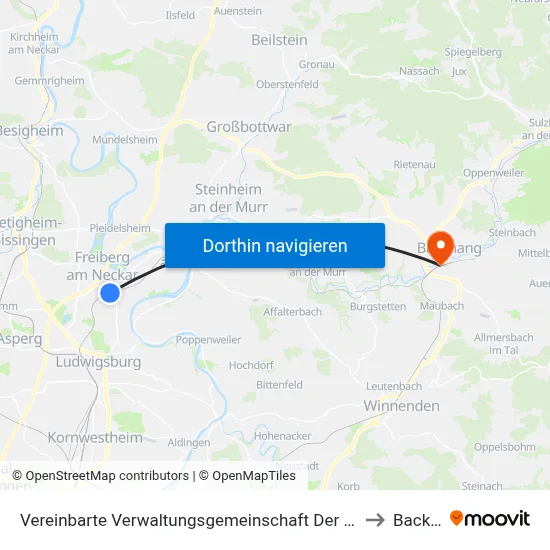 Vereinbarte Verwaltungsgemeinschaft Der Stadt Freiberg am Neckar to Backnang map