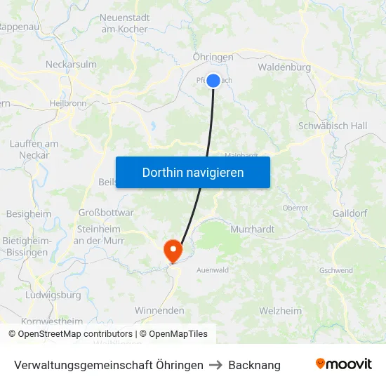 Verwaltungsgemeinschaft Öhringen to Backnang map