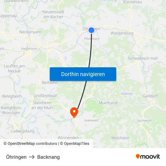 Öhringen to Backnang map