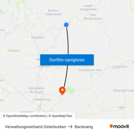 Verwaltungsverband Osterburken to Backnang map