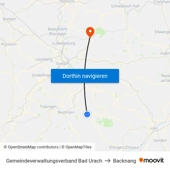 Gemeindeverwaltungsverband Bad Urach to Backnang map