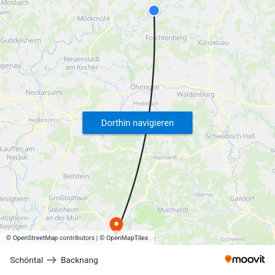 Schöntal to Backnang map