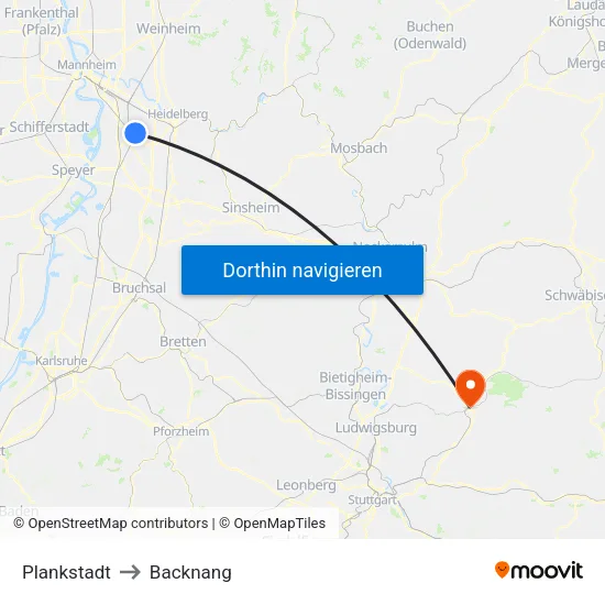 Plankstadt to Backnang map
