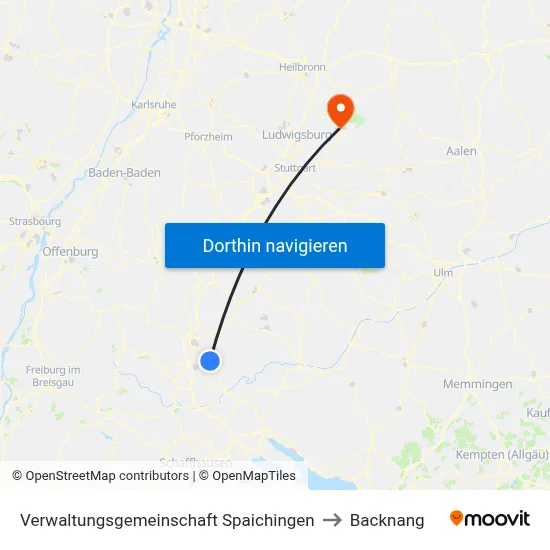 Verwaltungsgemeinschaft Spaichingen to Backnang map