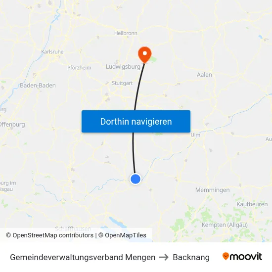 Gemeindeverwaltungsverband Mengen to Backnang map