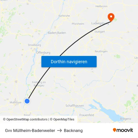 Gvv Müllheim-Badenweiler to Backnang map