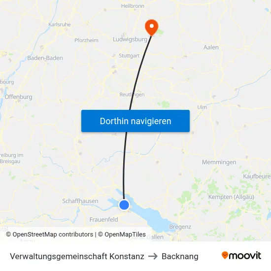 Verwaltungsgemeinschaft Konstanz to Backnang map