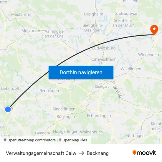 Verwaltungsgemeinschaft Calw to Backnang map