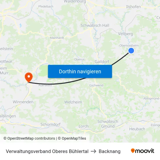 Verwaltungsverband Oberes Bühlertal to Backnang map
