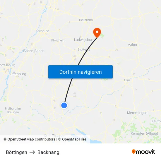Böttingen to Backnang map