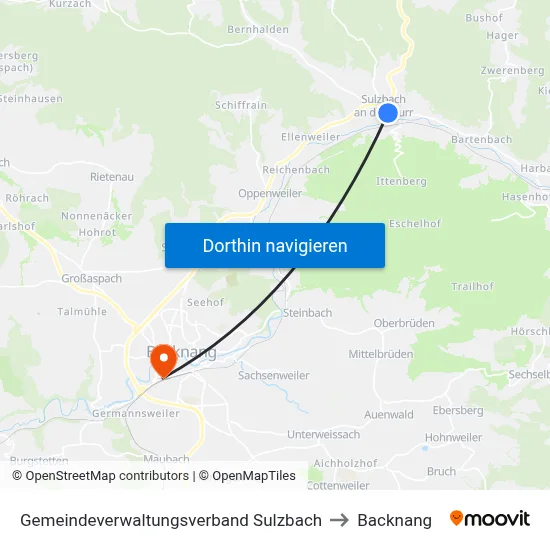 Gemeindeverwaltungsverband Sulzbach to Backnang map