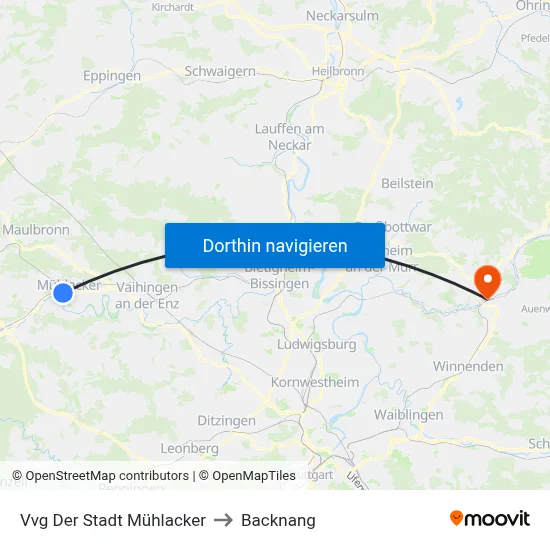 Vvg Der Stadt Mühlacker to Backnang map