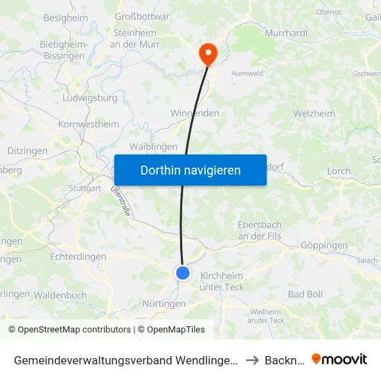 Gemeindeverwaltungsverband Wendlingen am Neckar to Backnang map