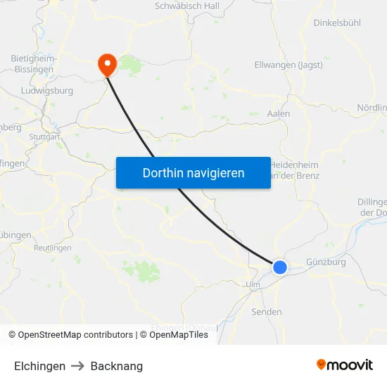 Elchingen to Backnang map