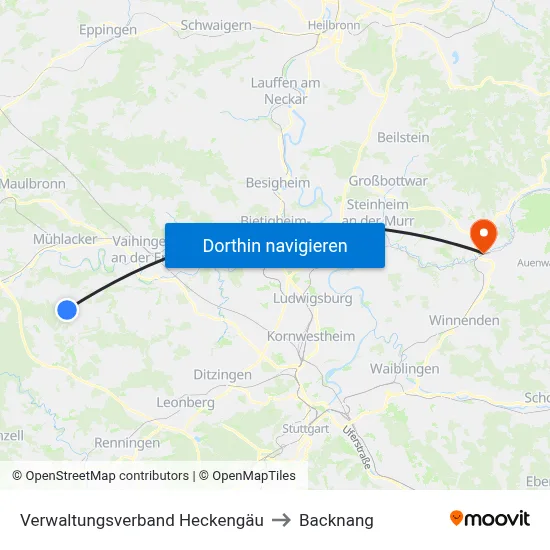 Verwaltungsverband Heckengäu to Backnang map