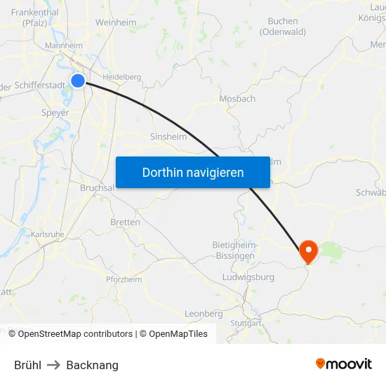 Brühl to Backnang map