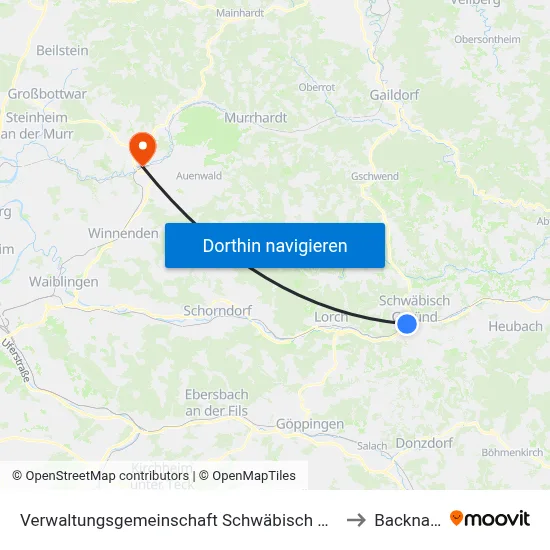 Verwaltungsgemeinschaft Schwäbisch Gmünd to Backnang map