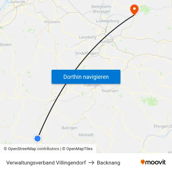 Verwaltungsverband Villingendorf to Backnang map