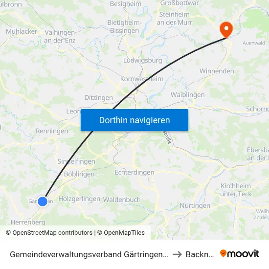 Gemeindeverwaltungsverband Gärtringen/Ehningen to Backnang map