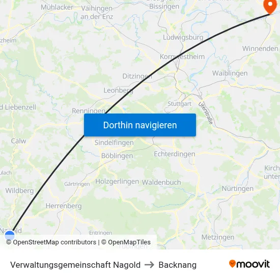 Verwaltungsgemeinschaft Nagold to Backnang map