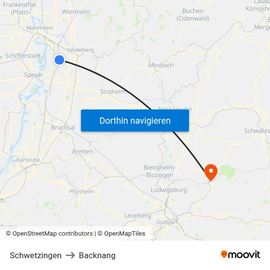 Schwetzingen to Backnang map