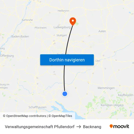 Verwaltungsgemeinschaft Pfullendorf to Backnang map