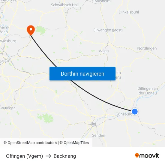 Offingen (Vgem) to Backnang map