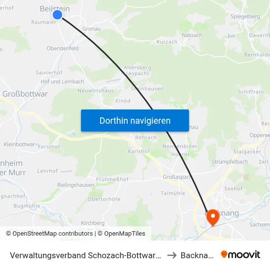 Verwaltungsverband Schozach-Bottwartal to Backnang map