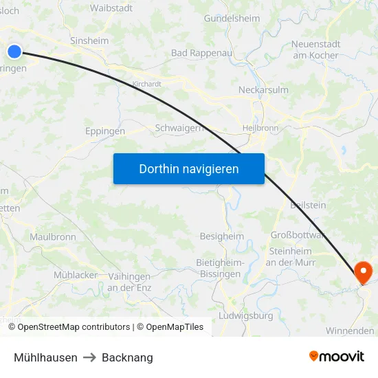 Mühlhausen to Backnang map