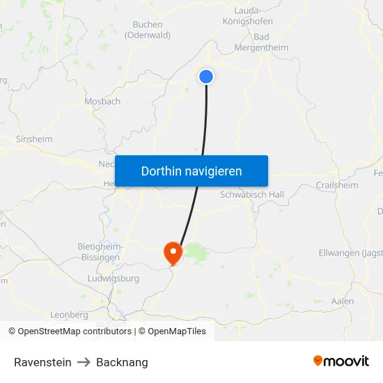 Ravenstein to Backnang map