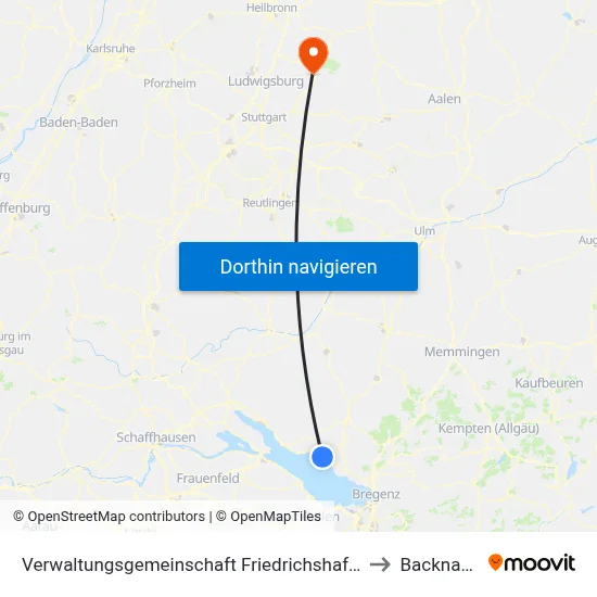 Verwaltungsgemeinschaft Friedrichshafen to Backnang map