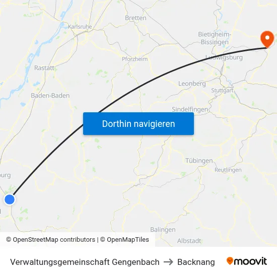 Verwaltungsgemeinschaft Gengenbach to Backnang map