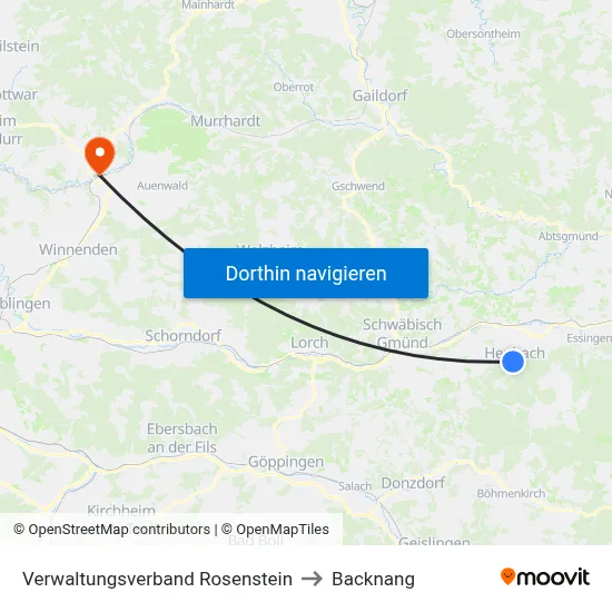 Verwaltungsverband Rosenstein to Backnang map