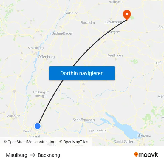 Maulburg to Backnang map
