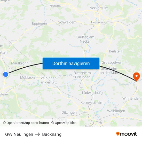 Gvv Neulingen to Backnang map