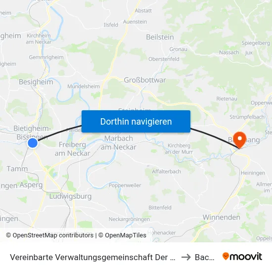 Vereinbarte Verwaltungsgemeinschaft Der Stadt Bietigheim-Bissingen to Backnang map