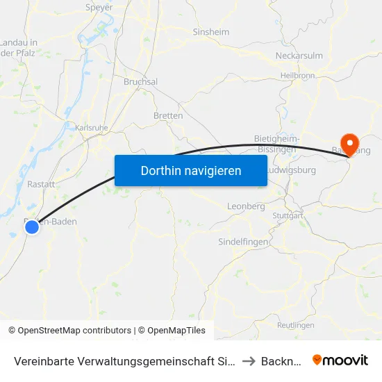 Vereinbarte Verwaltungsgemeinschaft Sinzheim to Backnang map
