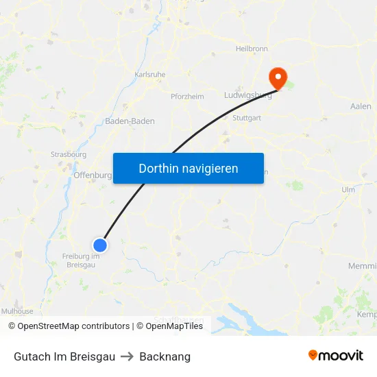 Gutach Im Breisgau to Backnang map